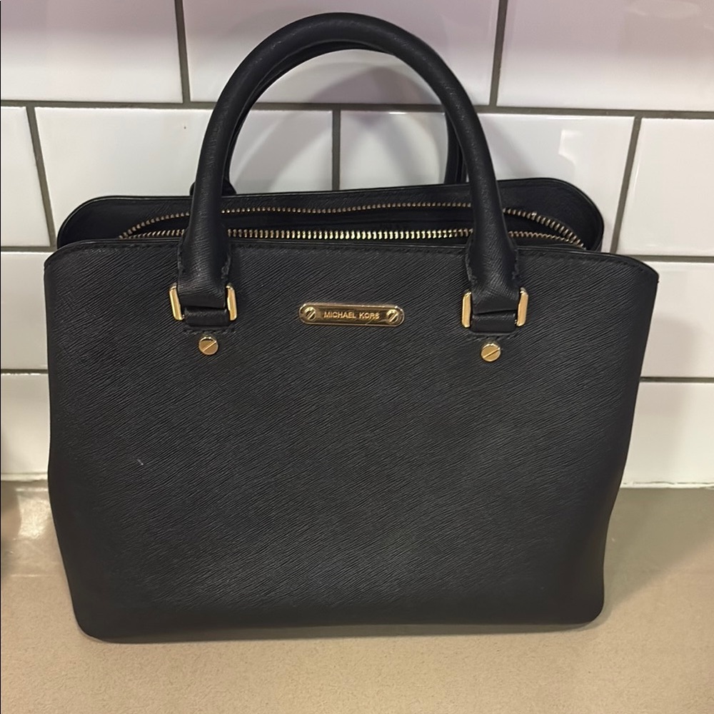 Michael Kors Black Satchel with Gold Accents